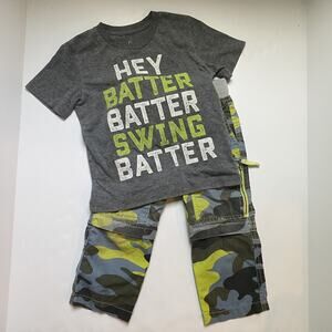 Mini Boden & Peek Hey Batter Batter Camo Zip Offs Outfit